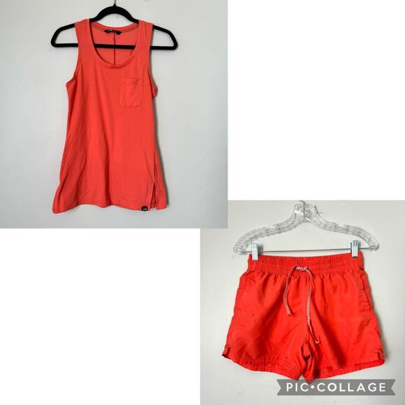 The North Face bundle (tank/shorts) orange racetrack tank orange shorts womans S - Picture 1 of 15